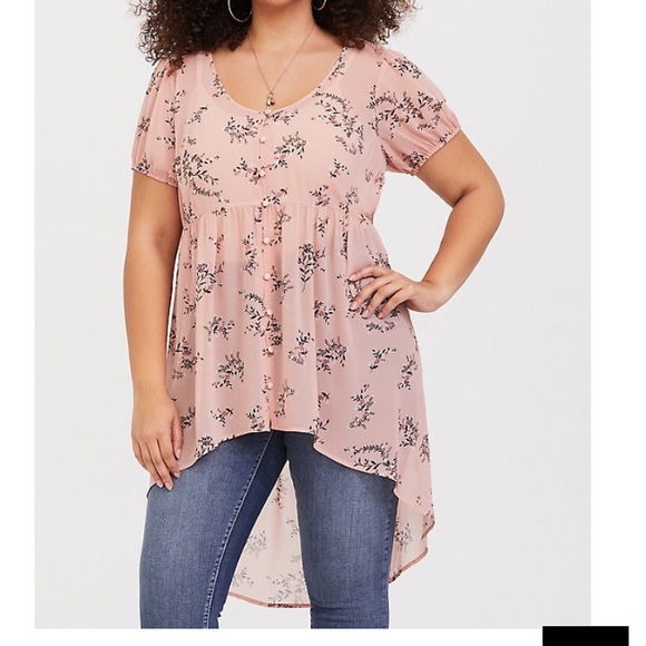 torrid Tops - PINK FLORAL CHIFFON TUNIC